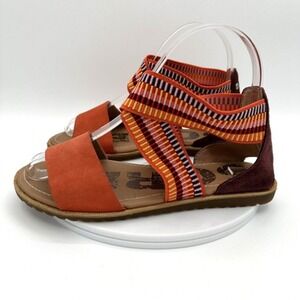 SOREL Ella Sandals Leather Criss Cross US 5.5 Orange Purple Suede Preppy Beach